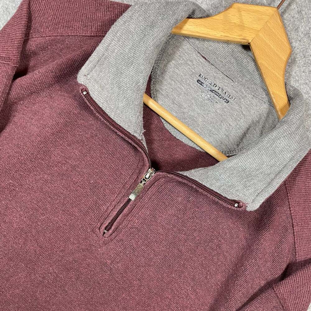 Rugged‎ Trails Outdoor Adventure Men's Quarter-Zip Pullover Sweater Maroon Gray